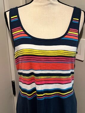 Tommy Bahama Navy Striped Scoop Tank with Multi-Color Bands